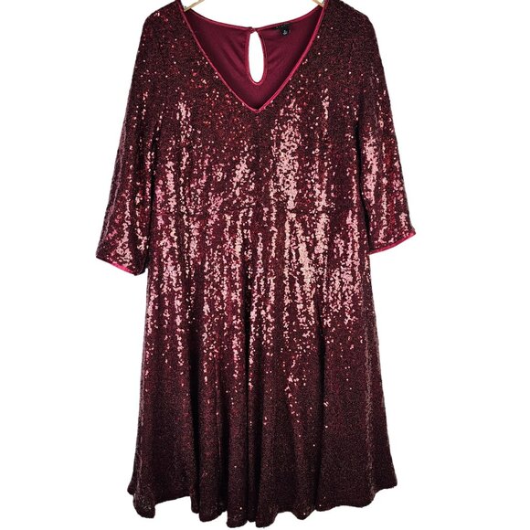 Torrid Red Full Sequin Cocktail Holiday Party Midi Skater Dress, Sz 0 - Picture 2 of 10